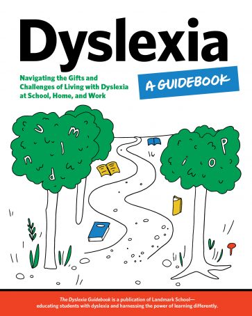 Cover of the Dyslexia Guidebook including drawn images of trees and a pathway