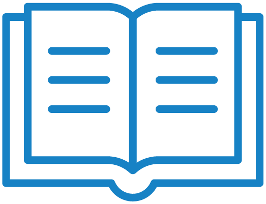 Publications icon of small open blue book.